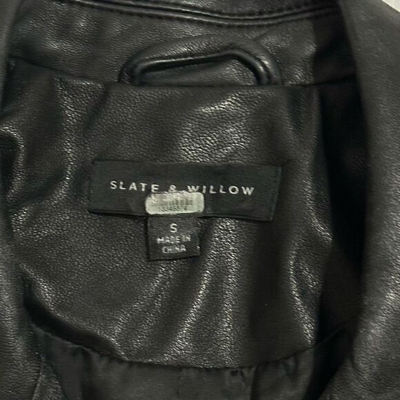 Slate & Willow Mixed Media Colorblock Moto Leather Jacket, size S - Picture 11 of 14